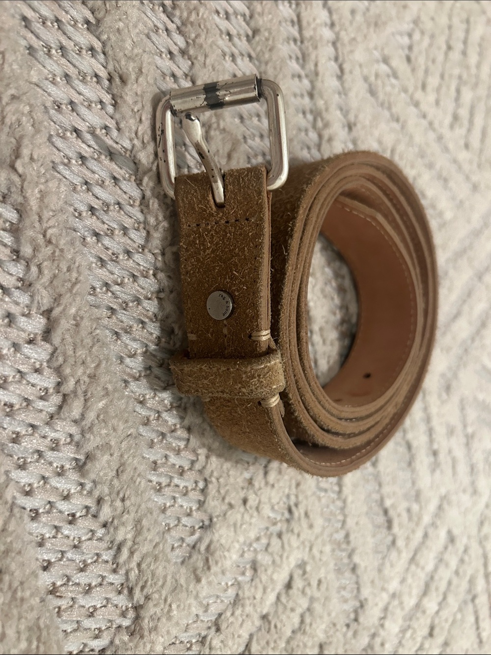 rag & bone Suede Belt in Tan with Silver Buckle